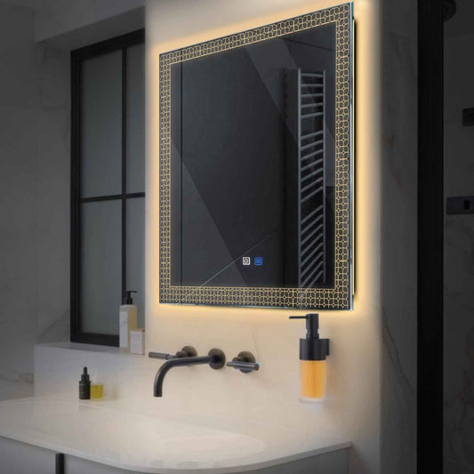 Square LED Mirror | Touch Buttons | Anti-Fog Function | Warm White Light - Reyze Official Series Model 2