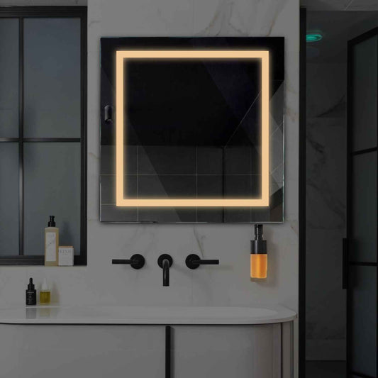 Square LED Mirror | Wall Switch Control | Warm White Light - Reyze Salono Series Model 1