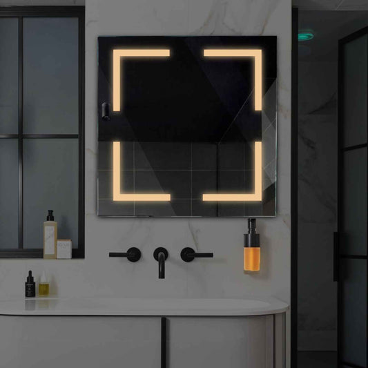 Square LED Mirror | Wall Switch Control | Warm White Light - Reyze Salono Series Model 2