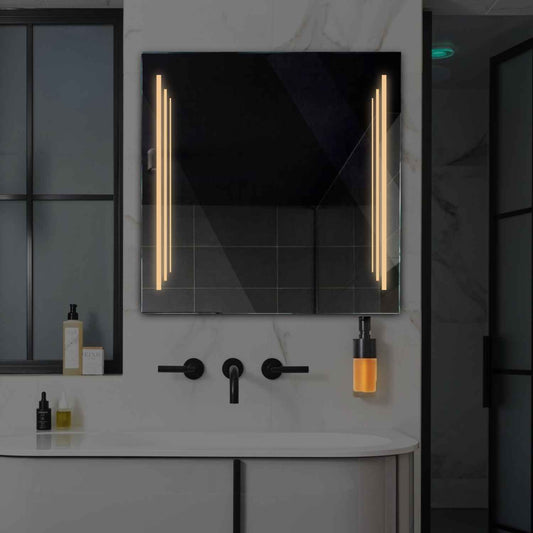 Square LED Mirror | Wall Switch Control | Warm White Light - Reyze Salono Series Model 8