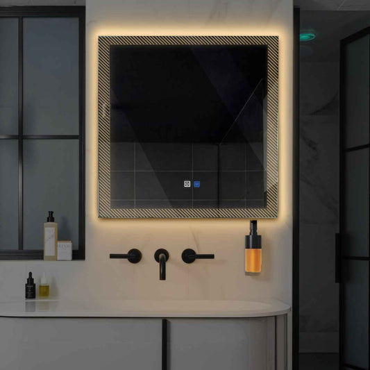 Square LED Mirror | Touch Buttons | Anti-Fog Function | Warm White Light - Reyze Simetria Series Model 7
