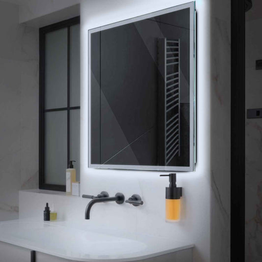 Square LED Mirror | Wall Switch Control | Cool White Light - Reyze Edge Series Model 1