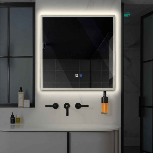 Square LED Mirror | Touch Buttons | Anti-Fog Function | Neutral White Light - Reyze Edge Series Model 1