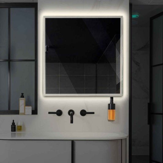 Square LED Mirror | Wall Switch Control | Neutral White Light - Reyze Edge Series Model 1