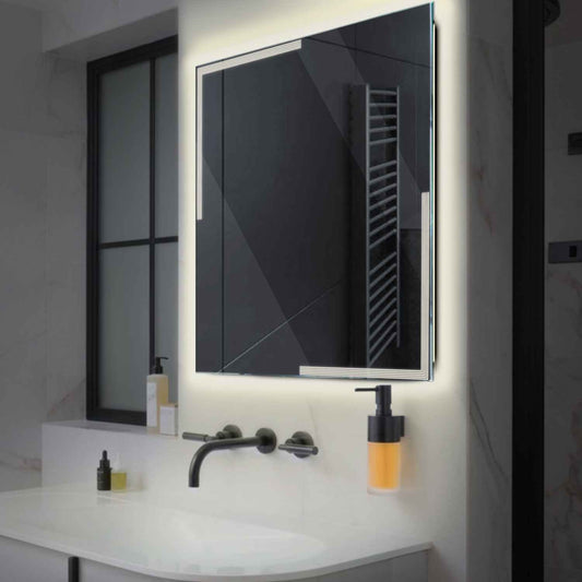Square LED Mirror | Wall Switch Control | Neutral White Light - Reyze Edge Series Model 2