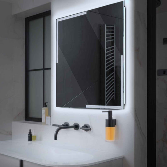 Square LED Mirror | Wall Switch Control | Cool White Light - Reyze Edge Series Model 2