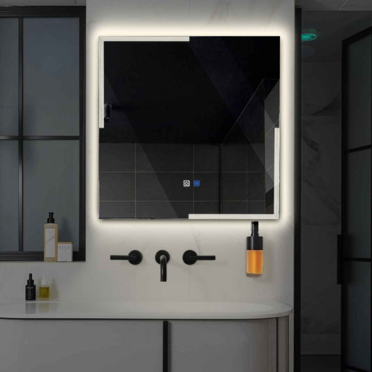 Square LED Mirror | Touch Buttons | Anti-Fog Function | Neutral White Light - Reyze Edge Series Model 2