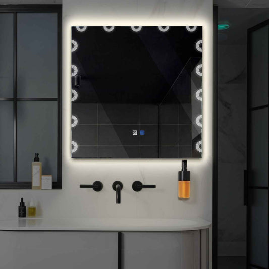 Square LED Mirror | Touch Buttons | Anti-Fog Function | Neutral White Light - Reyze Edge Series Model 4
