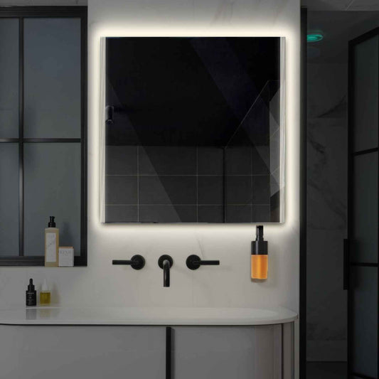 Square LED Mirror | Wall Switch Control | Neutral White Light - Reyze Edge Series Model 7