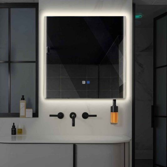 Square LED Mirror | Touch Buttons | Anti-Fog Function | Neutral White Light - Reyze Edge Series Model 7