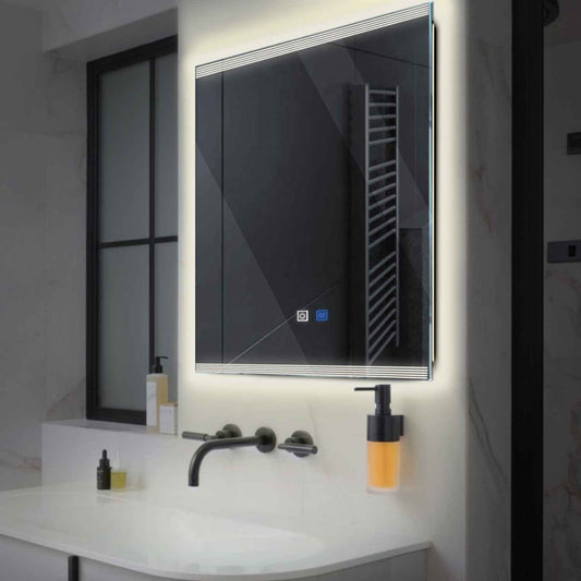 Square LED Mirror | Touch Buttons | Anti-Fog Function | Neutral White Light - Reyze Edge Series Model 8