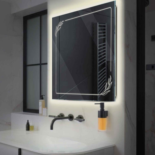 Square LED Mirror | Wall Switch Control | Neutral White Light - Reyze Good Vibes Series Model 1