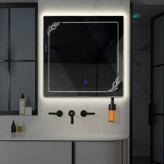 Square LED Mirror | Touch Button | Neutral White Light - Reyze Good Vibes Series Model 1