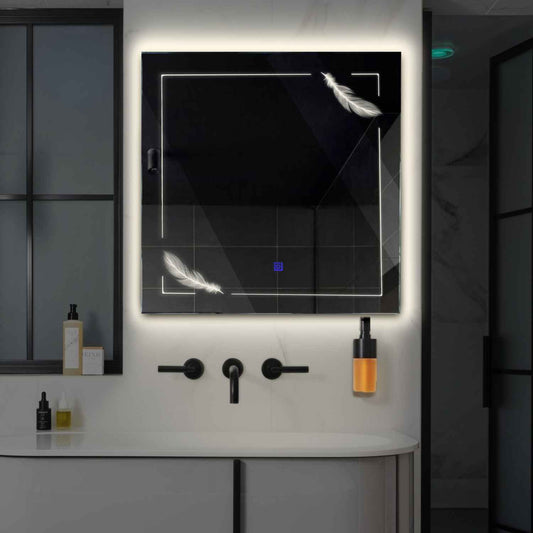 Square LED Mirror | Touch Button | Neutral White Light - Reyze Good Vibes Series Model 2