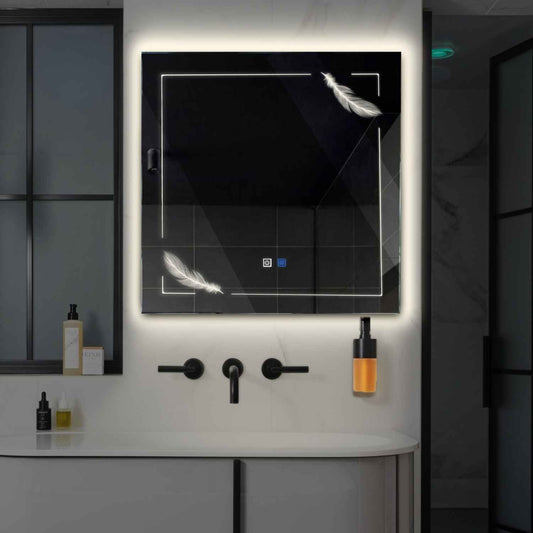 Square LED Mirror | Touch Buttons | Anti-Fog Function | Neutral White Light - Reyze Good Vibes Series Model 2