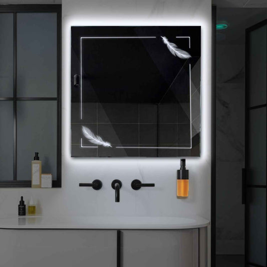 Square LED Mirror | Wall Switch Control | Cool White Light - Reyze Good Vibes Series Model 2
