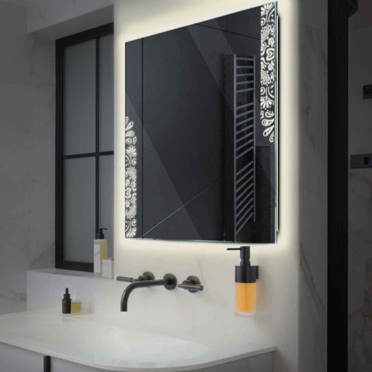 Square LED Mirror | Wall Switch Control | Neutral White Light - Reyze Good Vibes Series Model 4