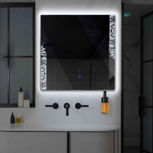 Square LED Mirror | Touch Button | Cool White Light - Reyze Good Vibes Series Model 4