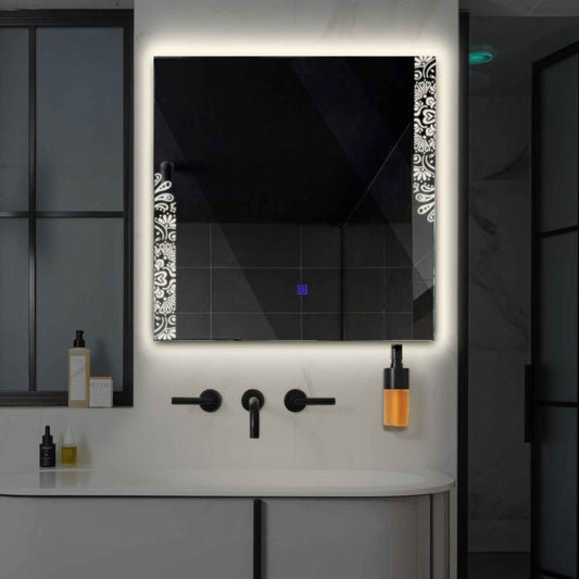Square LED Mirror | Touch Button | Neutral White Light - Reyze Good Vibes Series Model 4