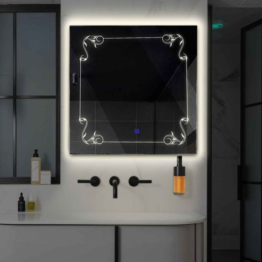 Square LED Mirror | Touch Button | Neutral White Light - Reyze Good Vibes Series Model 5