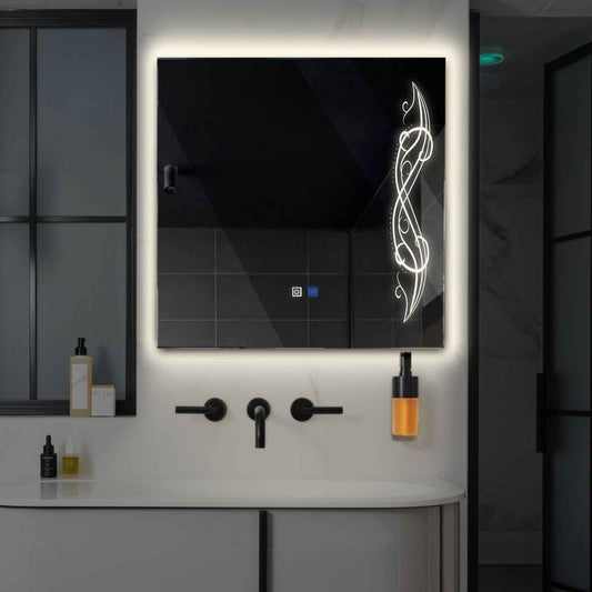 Square LED Mirror | Touch Buttons | Anti-Fog Function | Neutral White Light - Reyze Good Vibes Series Model 6