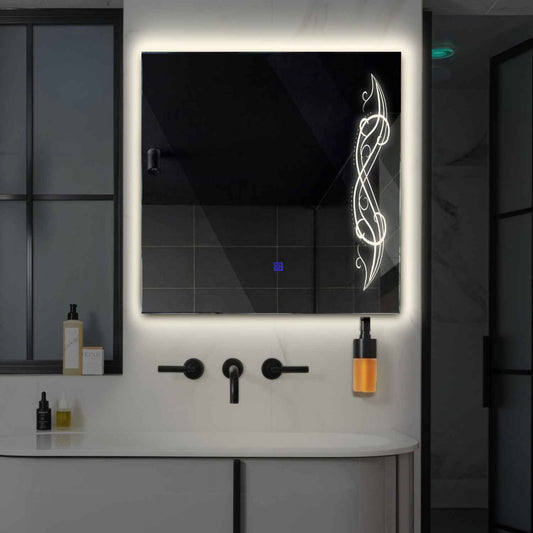 Square LED Mirror | Touch Button | Neutral White Light - Reyze Good Vibes Series Model 6