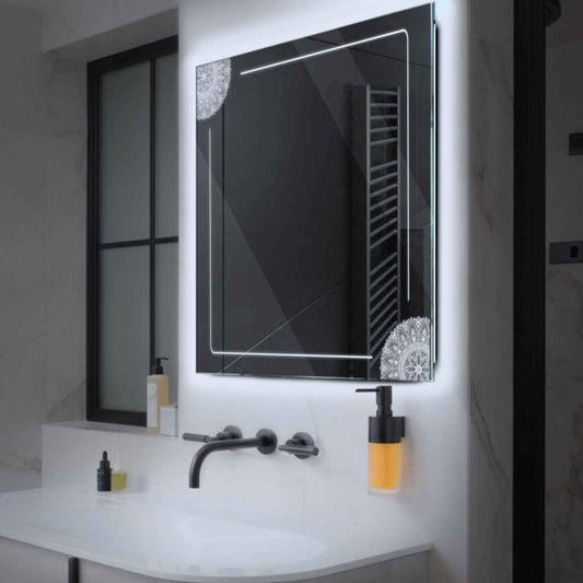 Square LED Mirror | Wall Switch Control | Cool White Light - Reyze Good Vibes Series Model 7