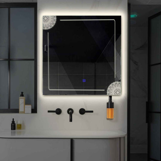 Square LED Mirror | Touch Button | Neutral White Light - Reyze Good Vibes Series Model 7
