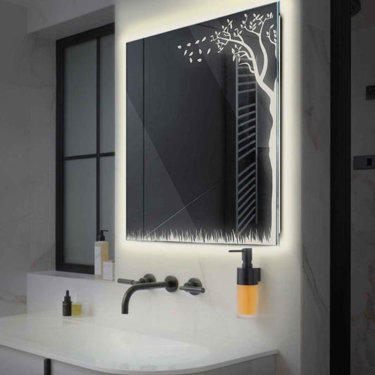 Square LED Mirror | Wall Switch Control | Neutral White Light - Reyze Good Vibes Series Model 8