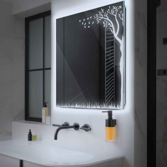 Square LED Mirror | Wall Switch Control | Cool White Light - Reyze Good Vibes Series Model 8