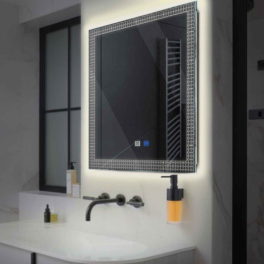 Square LED Mirror | Touch Buttons | Anti-Fog Function | Neutral White Light - Reyze Official Series Model 2