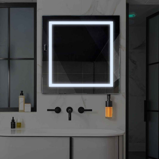 Square LED Mirror | Wall Switch Control | Cool White Light - Reyze Salono Series Model 1