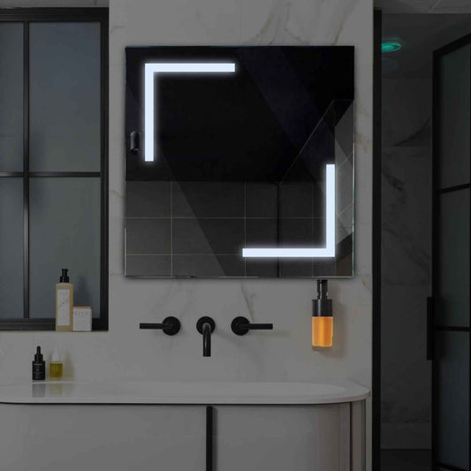 Square LED Mirror | Wall Switch Control | Cool White Light - Reyze Salono Series Model 3