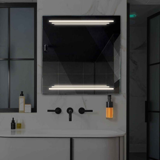 Square LED Mirror | Wall Switch Control | Neutral White Light - Reyze Salono Series Model 7