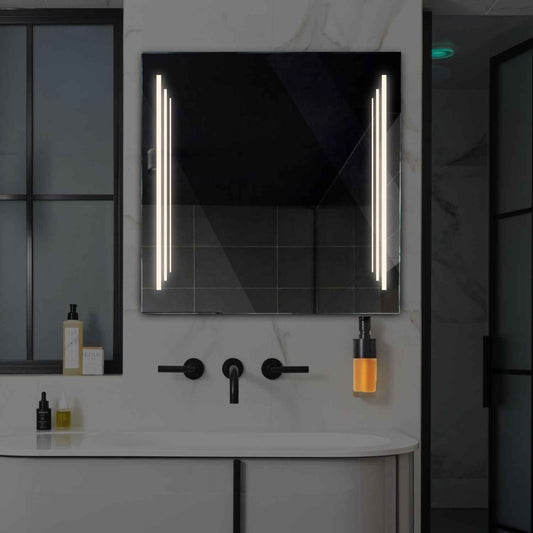 Square LED Mirror | Wall Switch Control | Neutral White Light - Reyze Salono Series Model 8