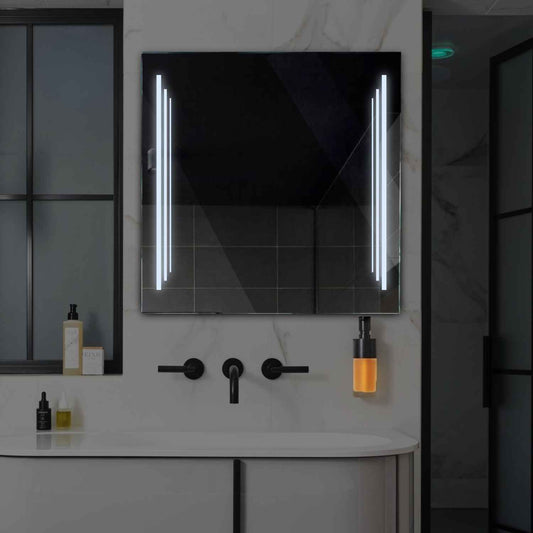 Square LED Mirror | Wall Switch Control | Cool White Light - Reyze Salono Series Model 8