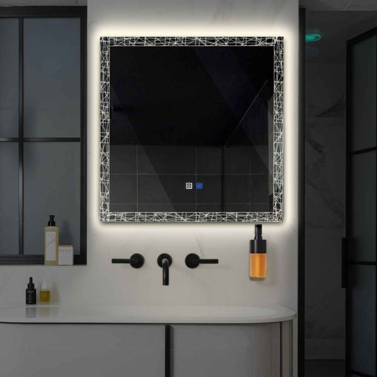 Square LED Mirror | Touch Buttons | Anti-Fog Function | Neutral White Light - Reyze Simetria Series Model 1