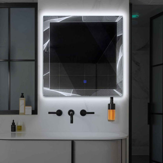 Square LED Mirror | Touch Button | Cool White Light - Reyze Simetria Series Model 2