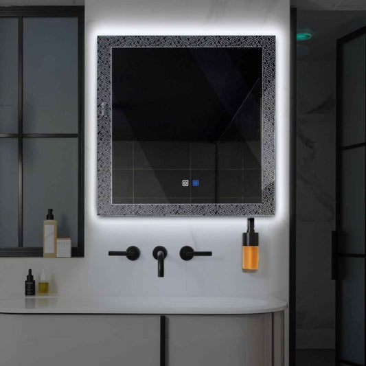 Square LED Mirror | Touch Buttons | Anti-Fog Function | Cool White Light - Reyze Simetria Series Model 5