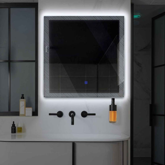 Square LED Mirror | Touch Button | Cool White Light - Reyze Simetria Series Model 7