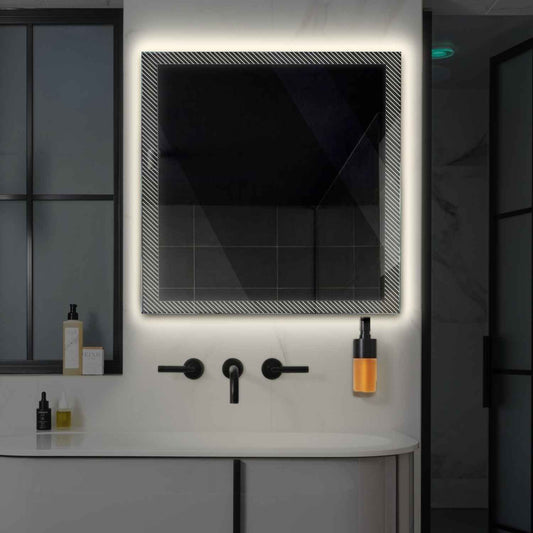 Square LED Mirror | Wall Switch Control | Neutral White Light - Reyze Simetria Series Model 7