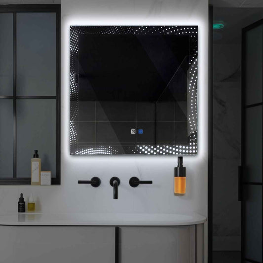 Square LED Mirror | Touch Buttons | Anti-Fog Function | Cool White Light - Reyze Simetria Series Model 8