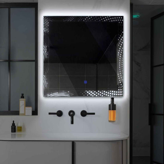 Square LED Mirror | Touch Button | Cool White Light - Reyze Simetria Series Model 8