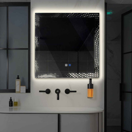 Square LED Mirror | Touch Buttons | Anti-Fog Function | Neutral White Light - Reyze Simetria Series Model 8