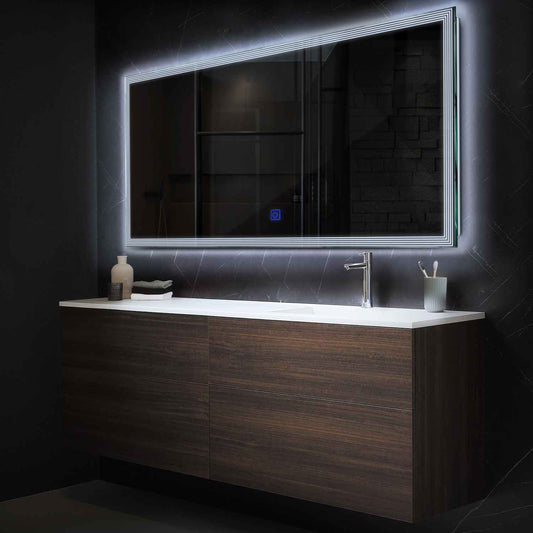 Horizontal LED Mirror | Touch Button | Cool White Light - Reyze Edge Series Model 1
