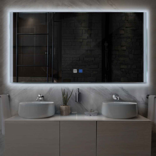 Horizontal LED Mirror | Touch Buttons | Anti-Fog Function | Cool White Light - Reyze Edge Series Model 7