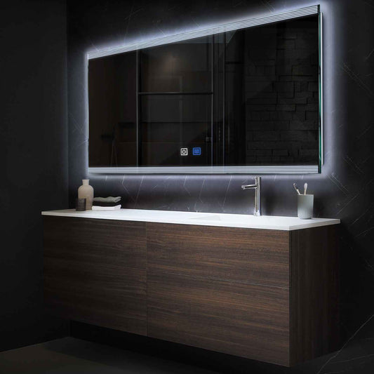 Horizontal LED Mirror | Touch Buttons | Anti-Fog Function | Cool White Light - Reyze Edge Series Model 8