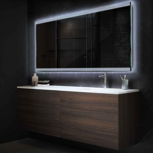 Horizontal LED Mirror | Wall Switch Control | Cool White Light - Reyze Edge Series Model 8