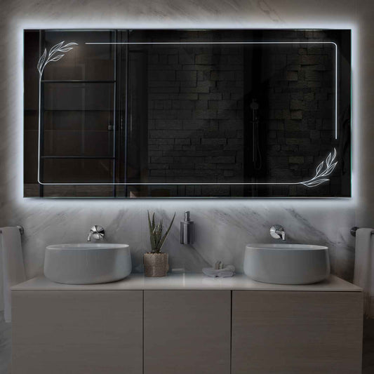 Horizontal LED Mirror | Wall Switch Control | Cool White Light - Reyze Good Vibes Series Model 1