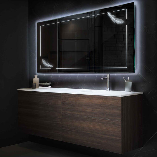 Horizontal LED Mirror | Wall Switch Control | Cool White Light - Reyze Good Vibes Series Model 2